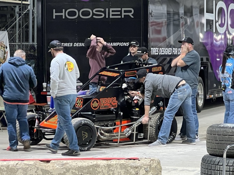 Michael Huber crew in the pits at Chili Bowl
