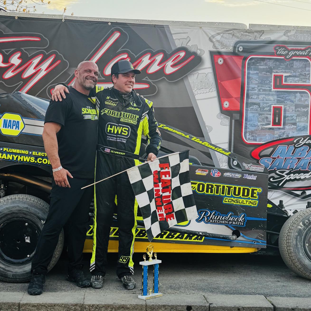 SCO and Kolby in victory lane at Albany Saratoga Speedway